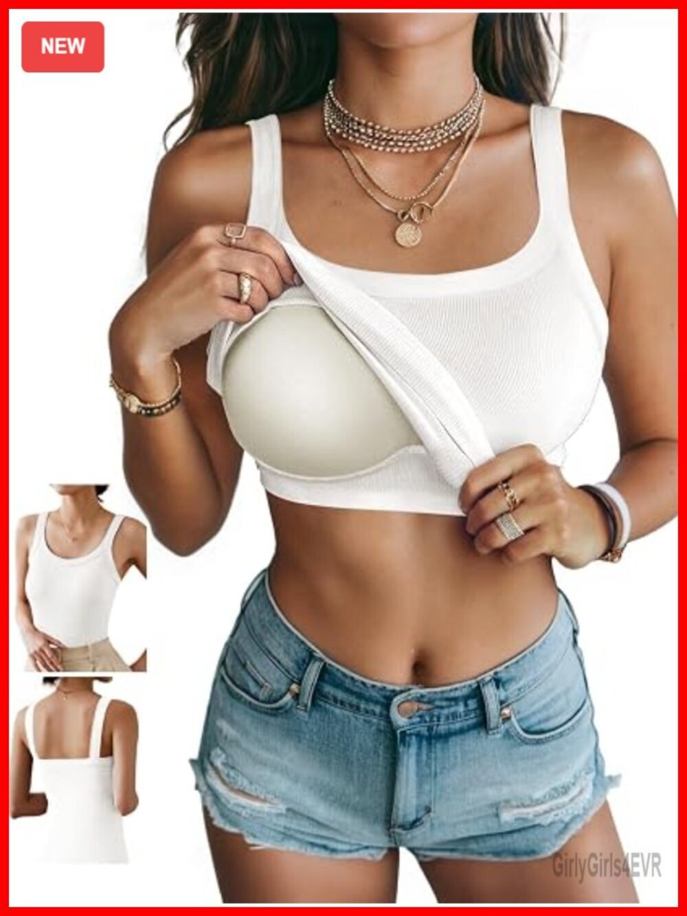 Women's Ribbed Tank Top with Built in Bra Scoop Neck Cami